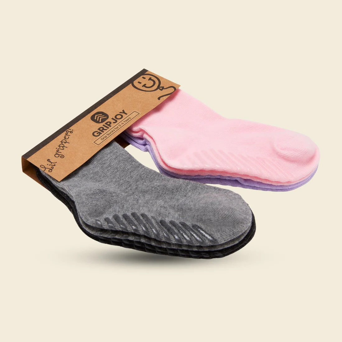 Gripsokkar fyrir börn - Bleikt&Grátt 4 pör