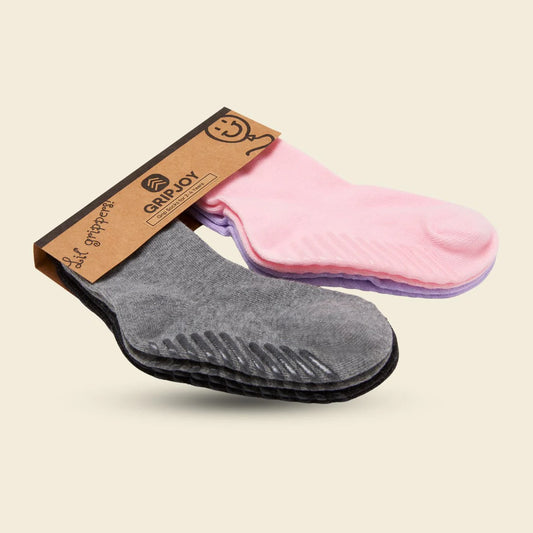 Gripsokkar fyrir börn - Bleikt&Grátt 4 pör