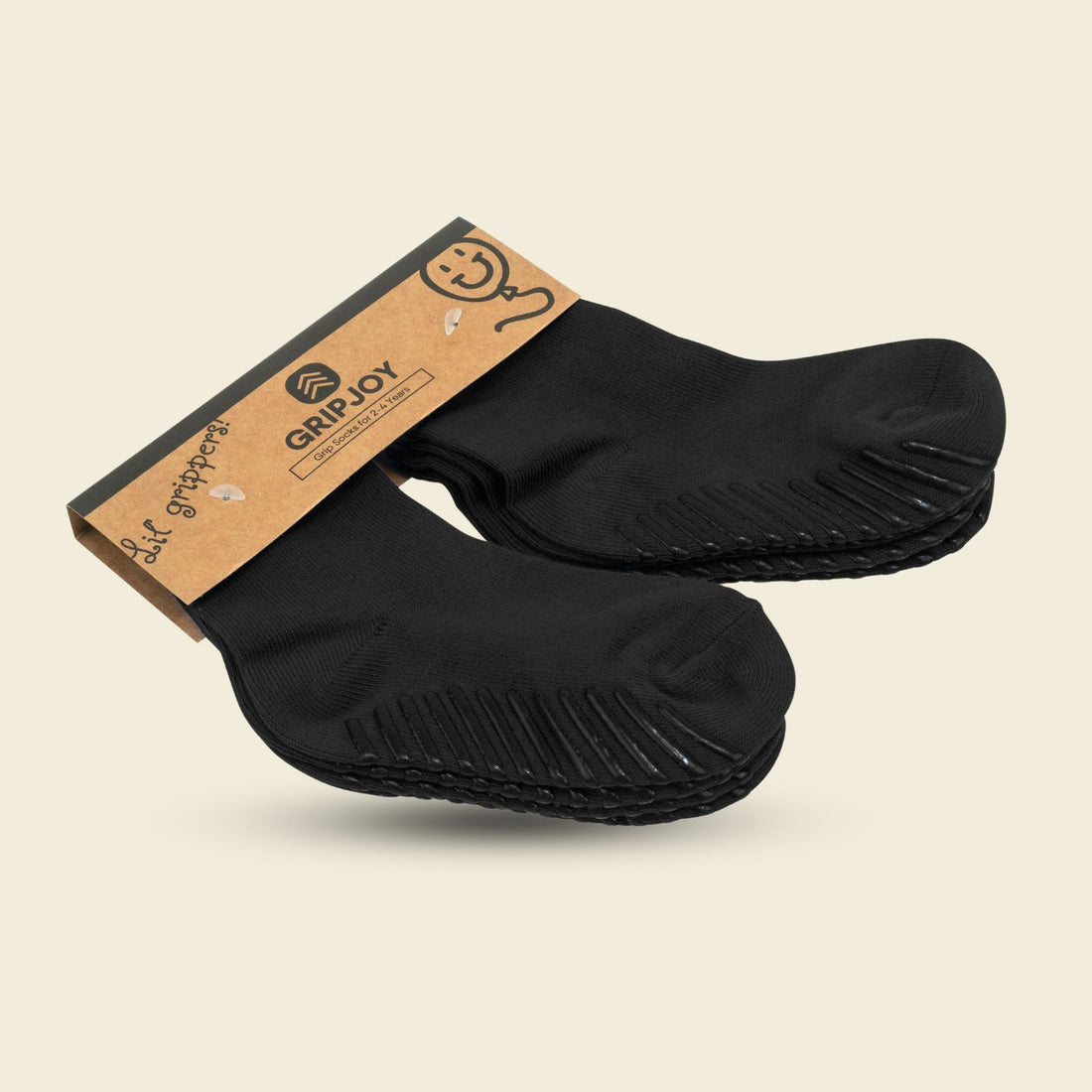 Gripsokkar fyrir börn - svartir 4 pör