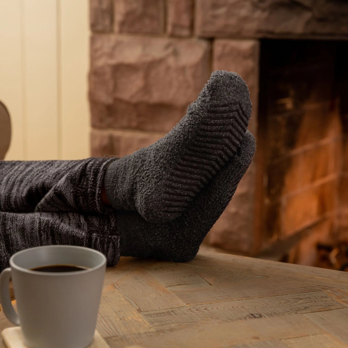 Hlýir, mjúkir gripsokkar Svartir - 2 pör