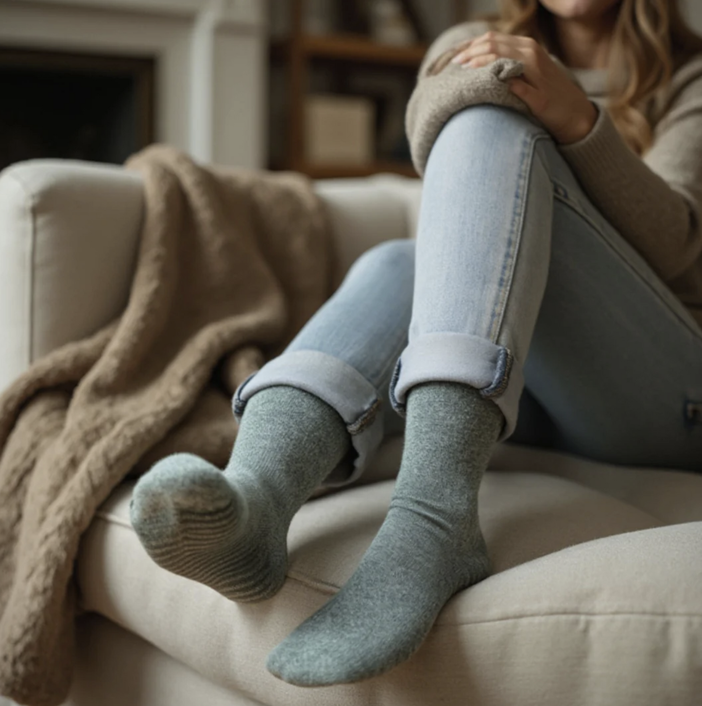 Gripsokkar Mixed heather green - 3 pör