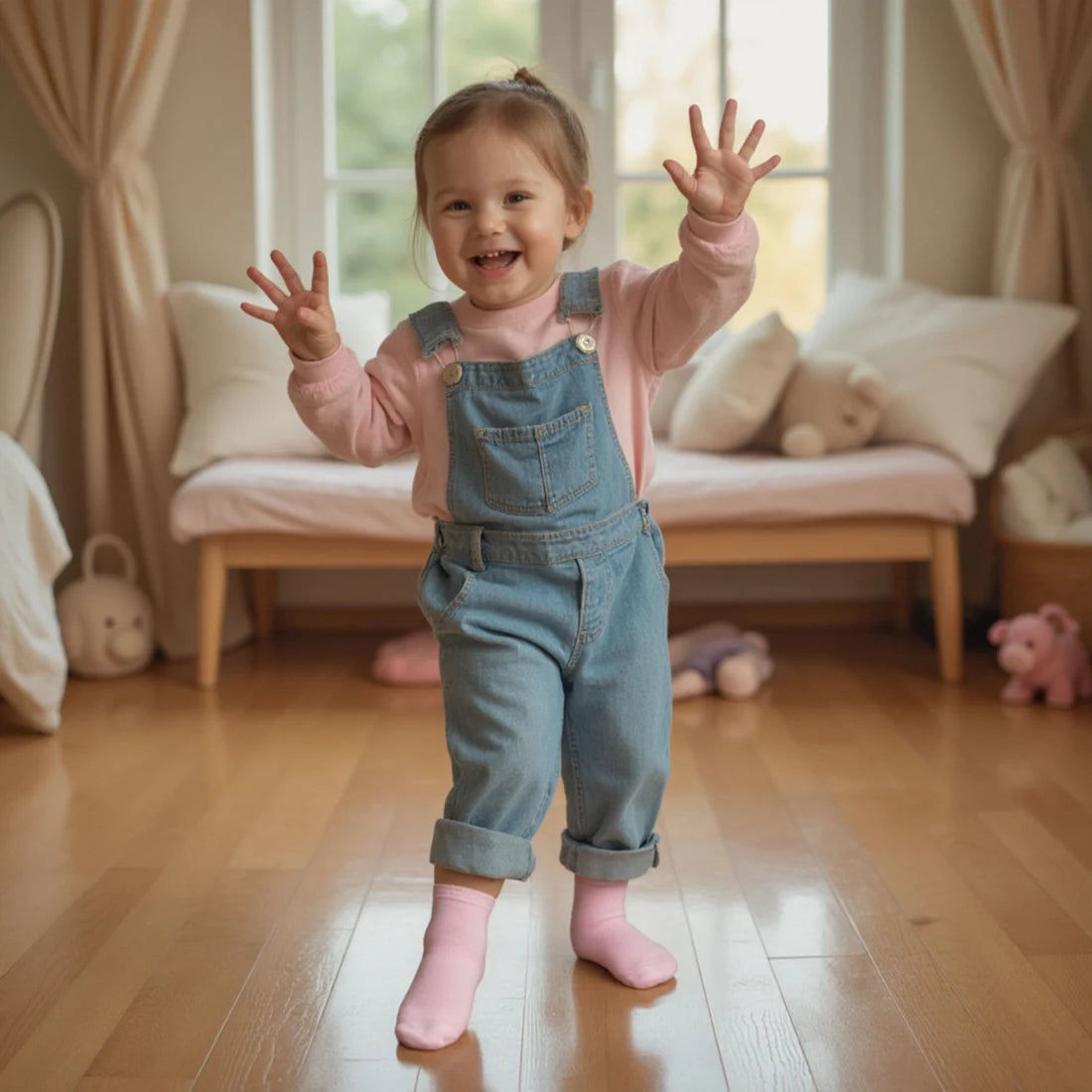 Gripsokkar fyrir börn, bleikir&fjólubláir - 4 pör